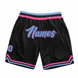 Custom Black Light Blue-Pink Authentic Throwback Basketball Shorts