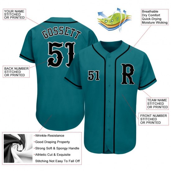 Custom Aqua Black-Gray Authentic Baseball Jersey