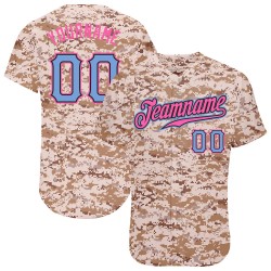 Custom Camo Powder Blue-Pink Authentic Baseball Jersey