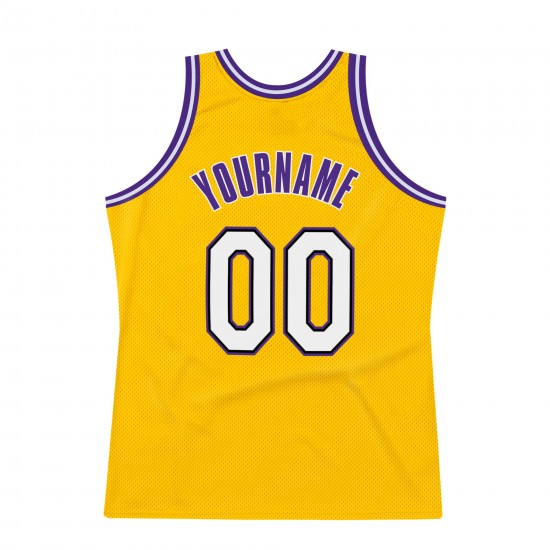 Custom Gold White-Purple Authentic Throwback Basketball Jersey
