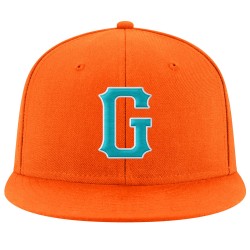 Custom Orange Aqua-White Stitched Adjustable Snapback Hat