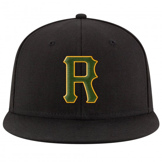 Custom Black Green-Gold Stitched Adjustable Snapback Hat
